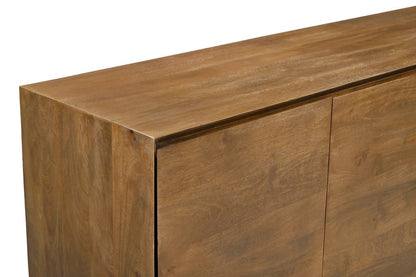 80" Tan Distressed Solid Wood Sideboard With Four Doors HomeRoots