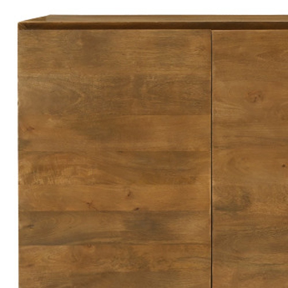 80" Tan Distressed Solid Wood Sideboard With Four Doors HomeRoots