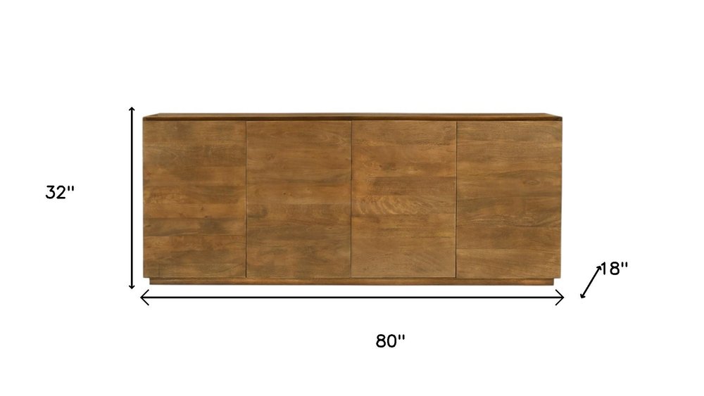 80" Tan Distressed Solid Wood Sideboard With Four Doors HomeRoots
