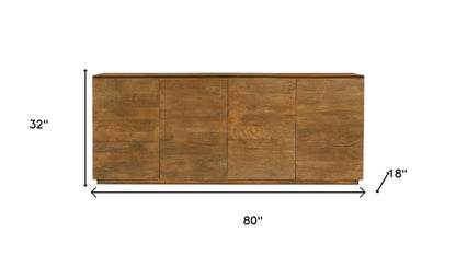 80" Tan Distressed Solid Wood Sideboard With Four Doors HomeRoots