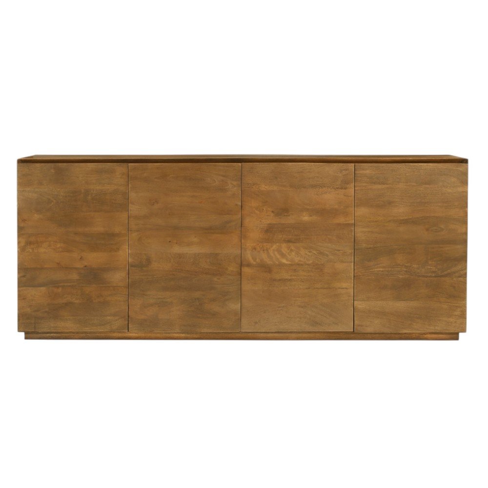 80" Tan Distressed Solid Wood Sideboard With Four Doors HomeRoots