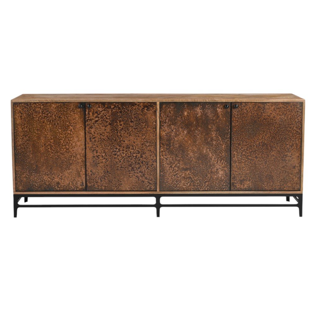 72" Copper Distressed Solid Wood Sideboard with Four Doors HomeRoots