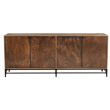 72" Copper Distressed Solid Wood Sideboard with Four Doors HomeRoots