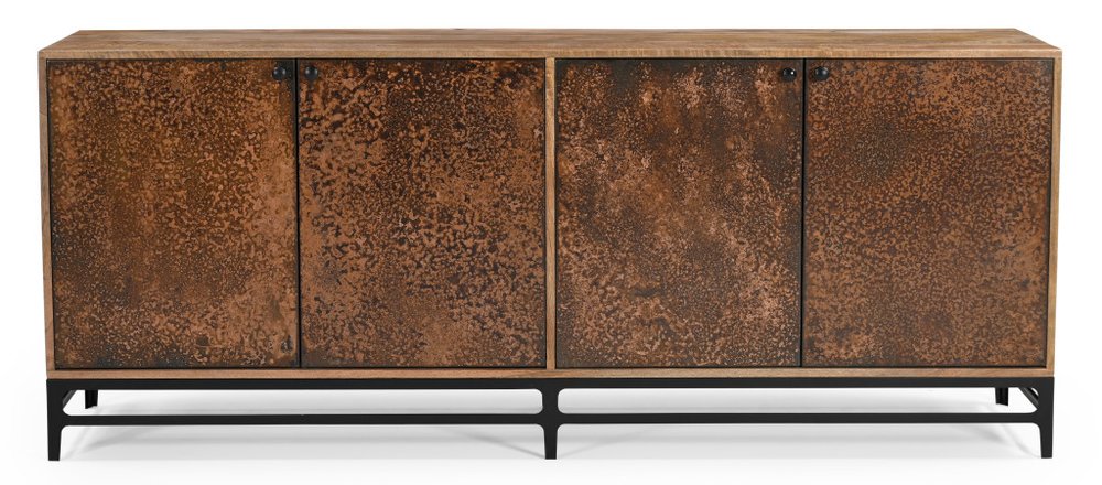 72" Copper Distressed Solid Wood Sideboard with Four Doors HomeRoots
