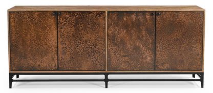 72" Copper Distressed Solid Wood Sideboard with Four Doors HomeRoots