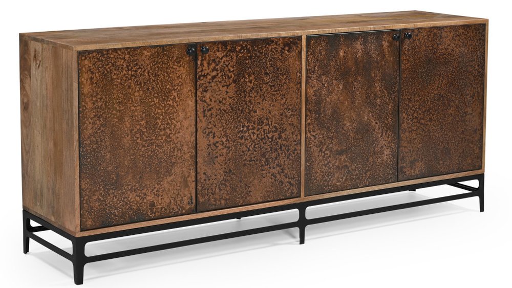72" Copper Distressed Solid Wood Sideboard with Four Doors HomeRoots