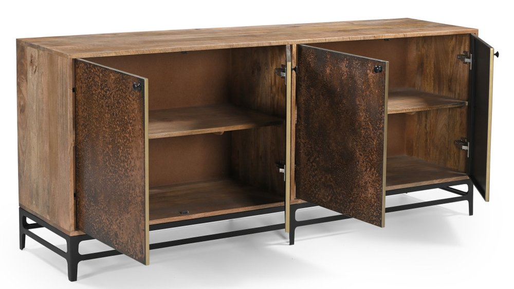 72" Copper Distressed Solid Wood Sideboard with Four Doors HomeRoots