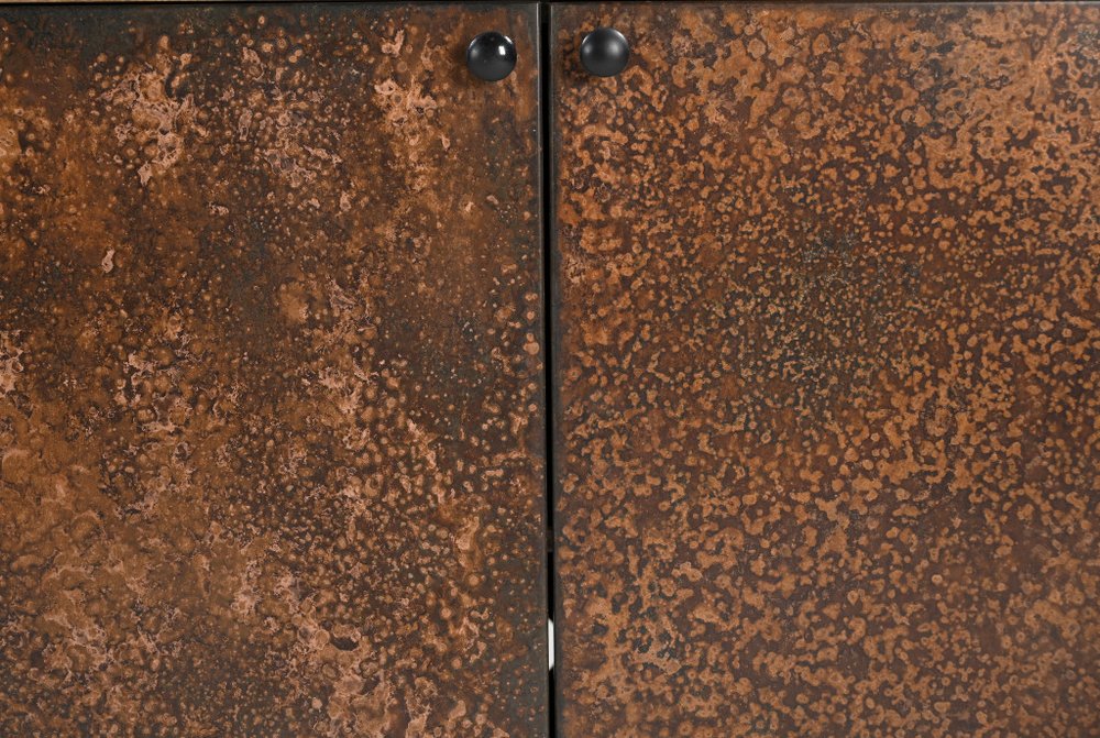 72" Copper Distressed Solid Wood Sideboard with Four Doors HomeRoots