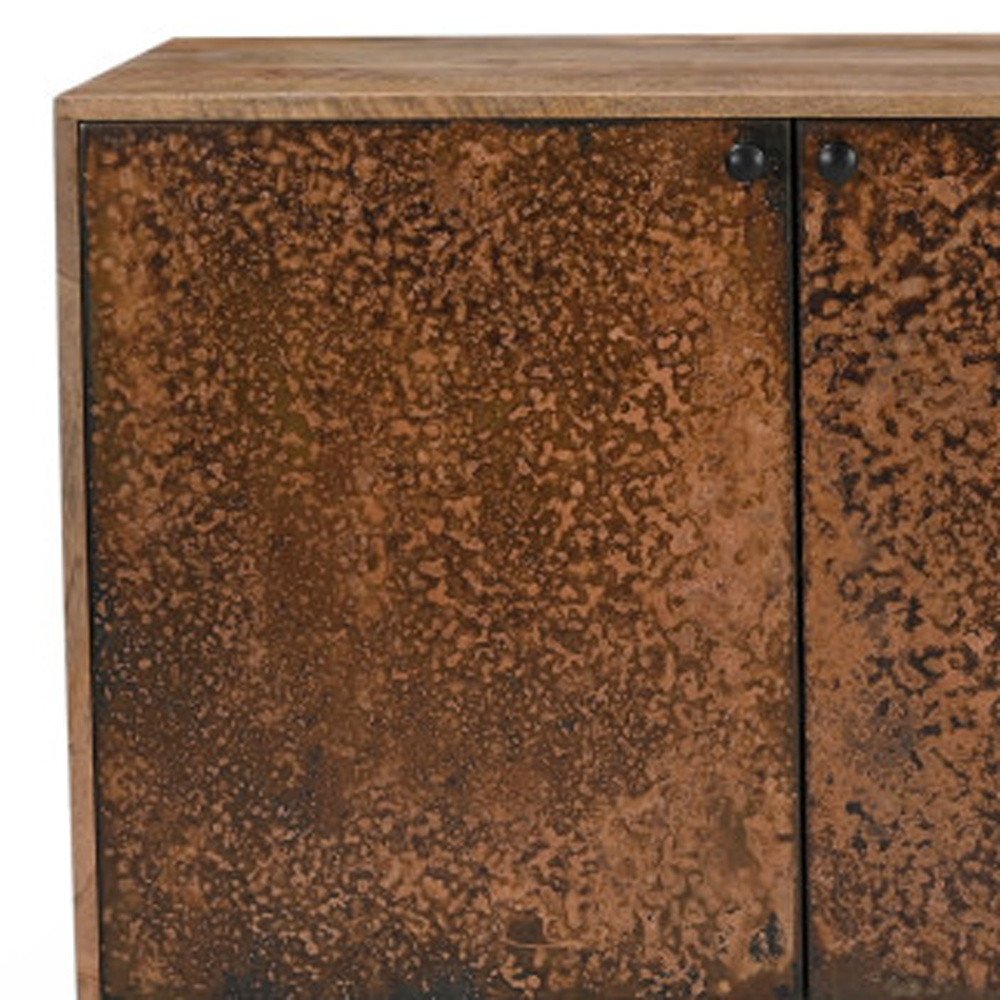 72" Copper Distressed Solid Wood Sideboard with Four Doors HomeRoots