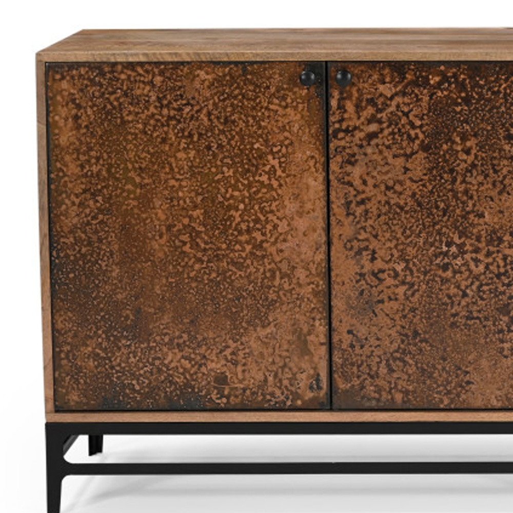 72" Copper Distressed Solid Wood Sideboard with Four Doors HomeRoots