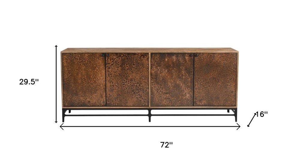 72" Copper Distressed Solid Wood Sideboard with Four Doors HomeRoots