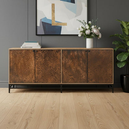 72" Copper Distressed Solid Wood Sideboard with Four Doors HomeRoots