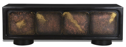 75" Black Distressed Solid Wood Sideboard with Four Doors HomeRoots