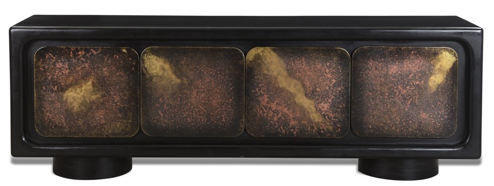 75" Black Distressed Solid Wood Sideboard with Four Doors HomeRoots