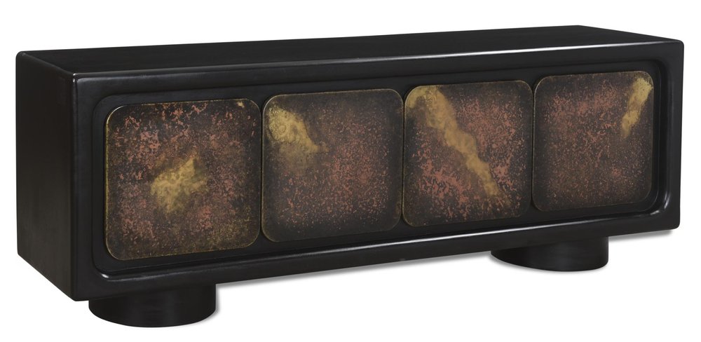 75" Black Distressed Solid Wood Sideboard with Four Doors HomeRoots