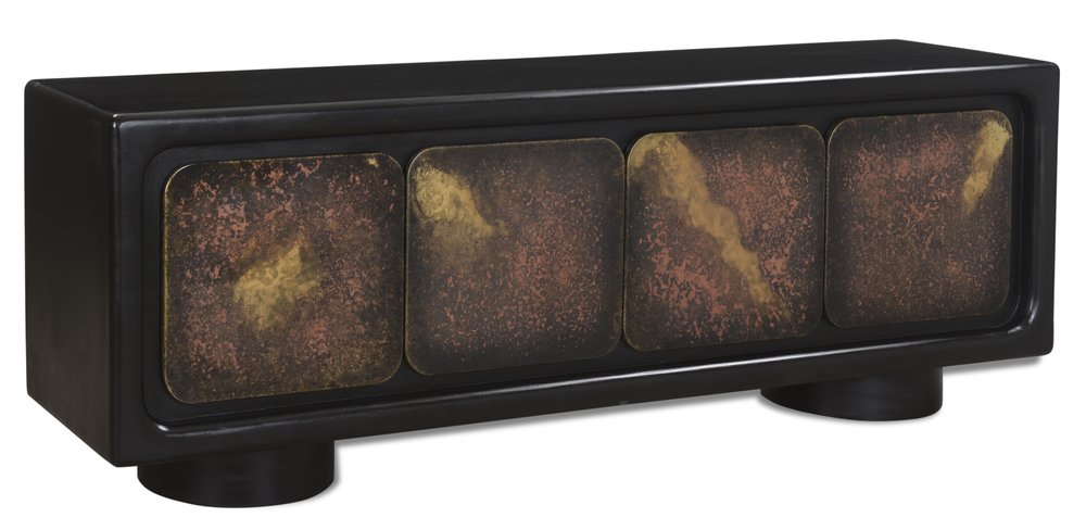 75" Black Distressed Solid Wood Sideboard with Four Doors HomeRoots
