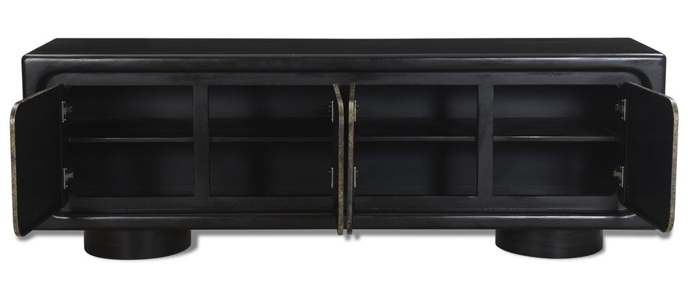 75" Black Distressed Solid Wood Sideboard with Four Doors HomeRoots