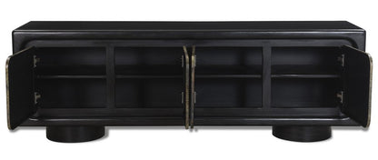 75" Black Distressed Solid Wood Sideboard with Four Doors HomeRoots
