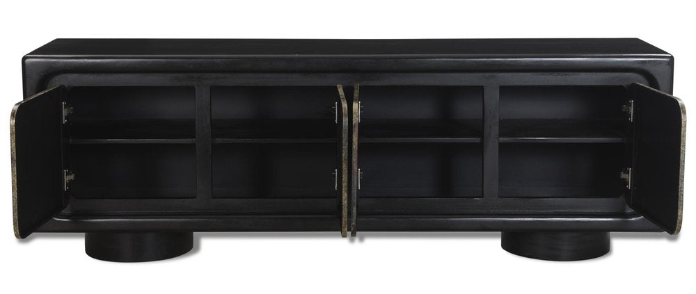 75" Black Distressed Solid Wood Sideboard with Four Doors HomeRoots