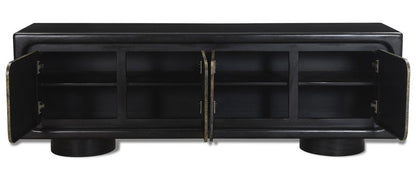 75" Black Distressed Solid Wood Sideboard with Four Doors HomeRoots