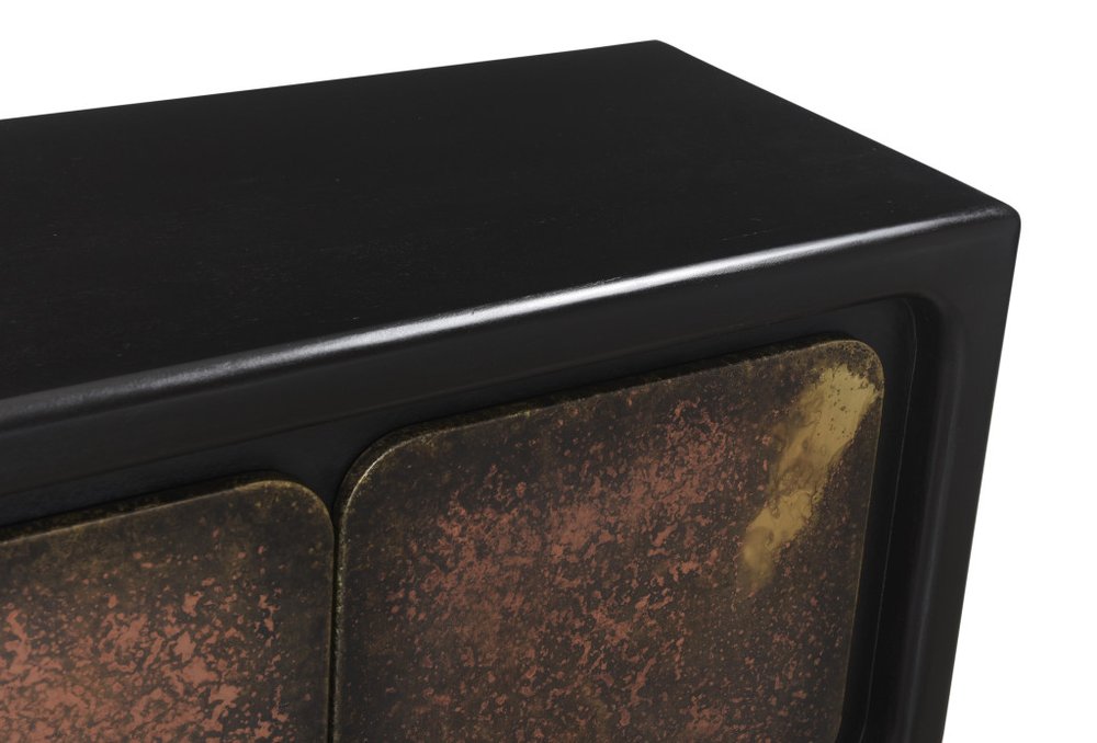 75" Black Distressed Solid Wood Sideboard with Four Doors HomeRoots