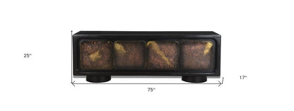 75" Black Distressed Solid Wood Sideboard with Four Doors HomeRoots