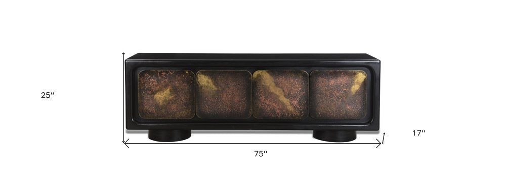 75" Black Distressed Solid Wood Sideboard with Four Doors HomeRoots