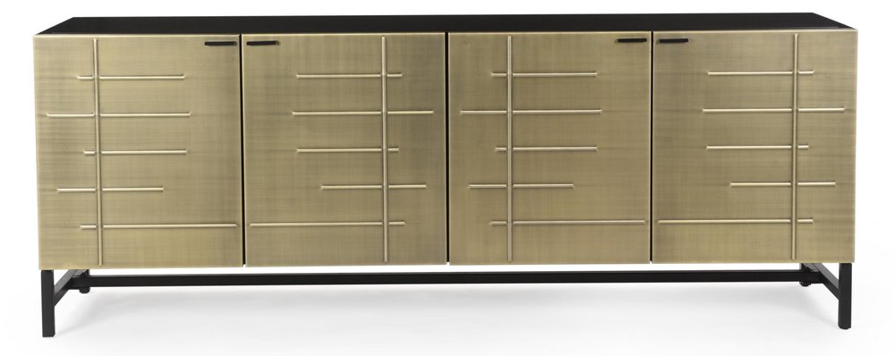 72" Gold Iron Ribbed Texture Sideboard with Four Doors HomeRoots