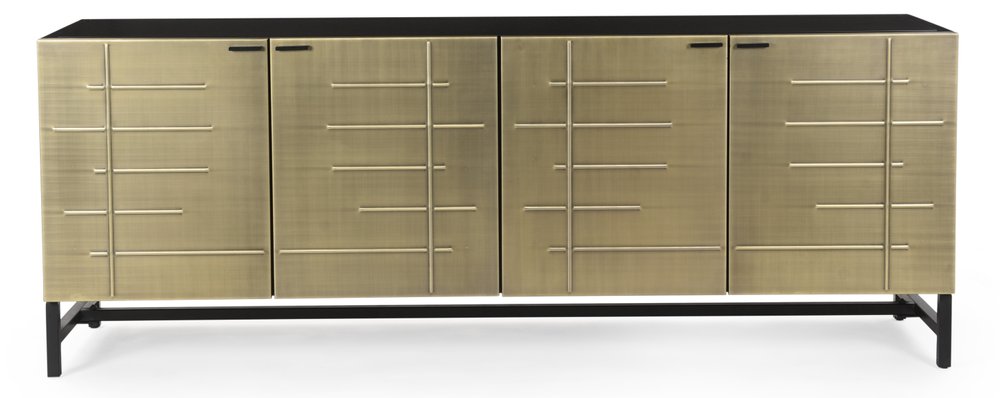 72" Gold Iron Ribbed Texture Sideboard with Four Doors HomeRoots
