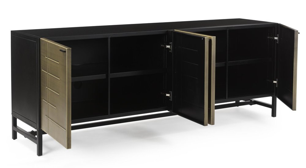 72" Gold Iron Ribbed Texture Sideboard with Four Doors HomeRoots