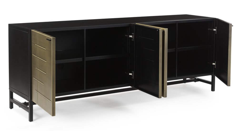 72" Gold Iron Ribbed Texture Sideboard with Four Doors HomeRoots