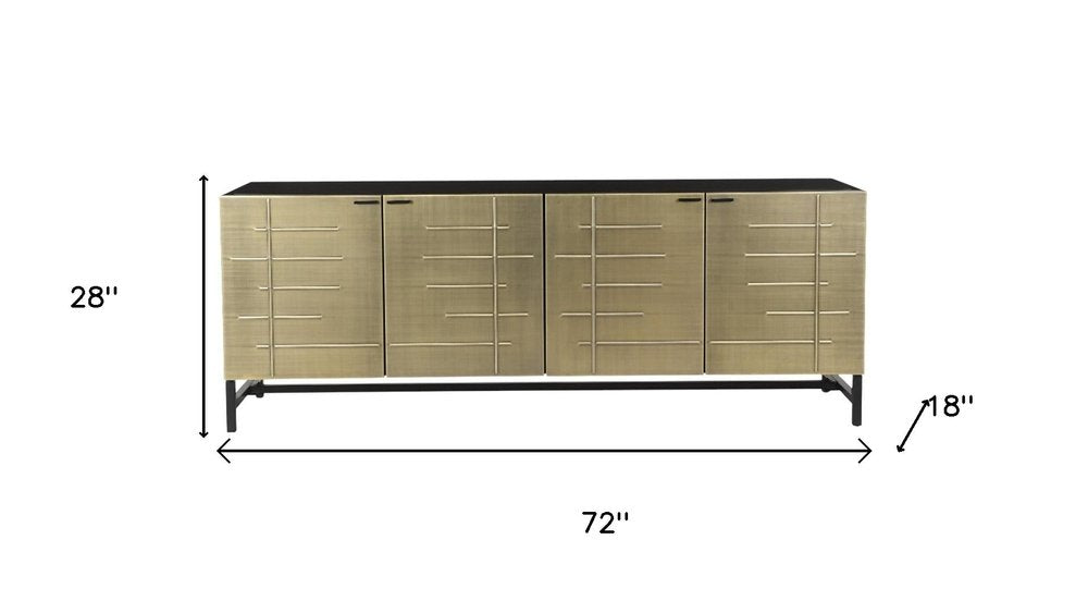 72" Gold Iron Ribbed Texture Sideboard with Four Doors HomeRoots
