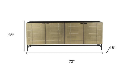 72" Gold Iron Ribbed Texture Sideboard with Four Doors HomeRoots