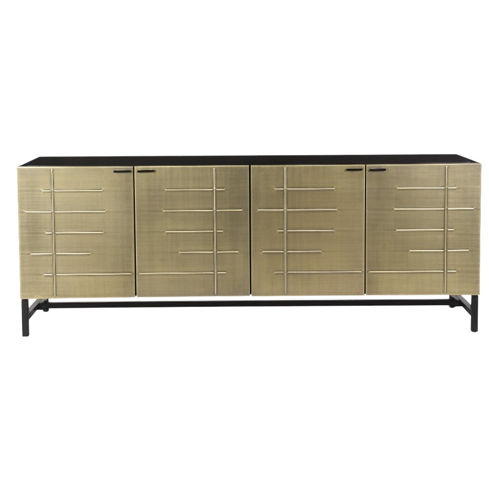 72" Gold Iron Ribbed Texture Sideboard with Four Doors HomeRoots