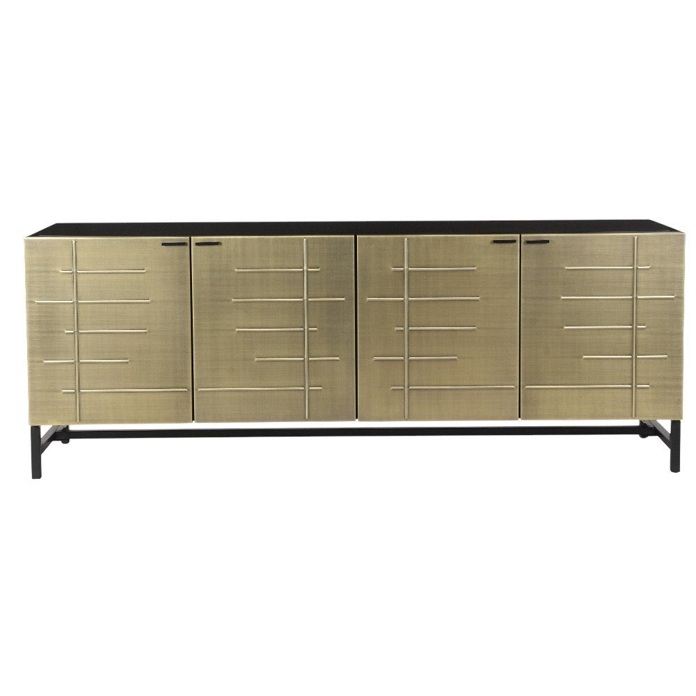 72" Gold Iron Ribbed Texture Sideboard with Four Doors HomeRoots