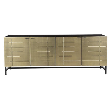 72" Gold Iron Ribbed Texture Sideboard with Four Doors HomeRoots