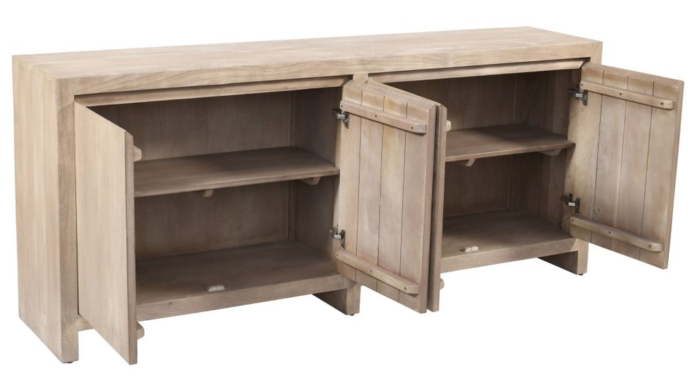 84" Ivory Distressed Reclaimed Wood Sideboard With Four Doors HomeRoots