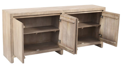84" Ivory Distressed Reclaimed Wood Sideboard With Four Doors HomeRoots