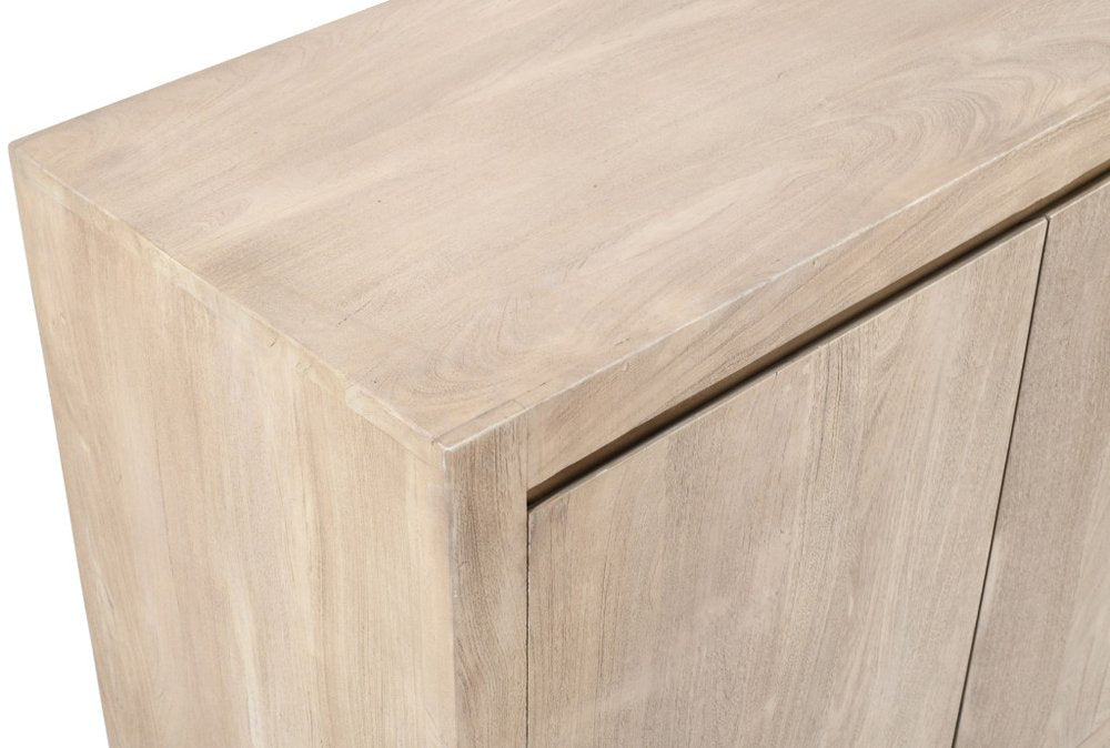84" Ivory Distressed Reclaimed Wood Sideboard With Four Doors HomeRoots