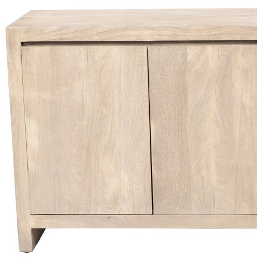 84" Ivory Distressed Reclaimed Wood Sideboard With Four Doors HomeRoots