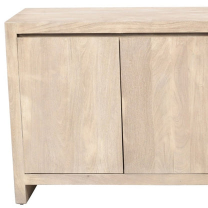 84" Ivory Distressed Reclaimed Wood Sideboard With Four Doors HomeRoots