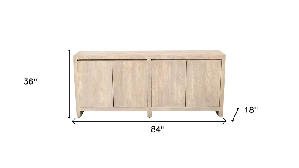 84" Ivory Distressed Reclaimed Wood Sideboard With Four Doors HomeRoots