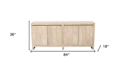 84" Ivory Distressed Reclaimed Wood Sideboard With Four Doors HomeRoots