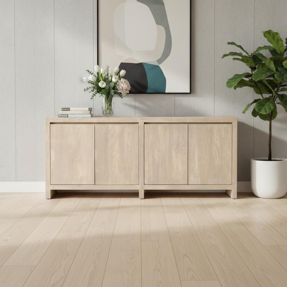 84" Ivory Distressed Reclaimed Wood Sideboard With Four Doors HomeRoots