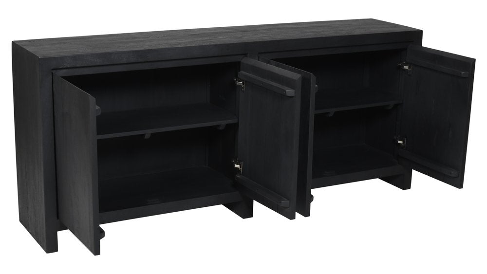 84" Graphite Distressed Reclaimed Wood Sideboard With Four Doors HomeRoots