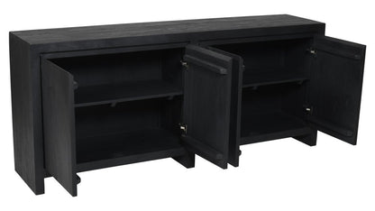 84" Graphite Distressed Reclaimed Wood Sideboard With Four Doors HomeRoots