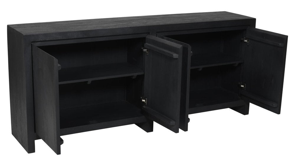 84" Graphite Distressed Reclaimed Wood Sideboard With Four Doors HomeRoots