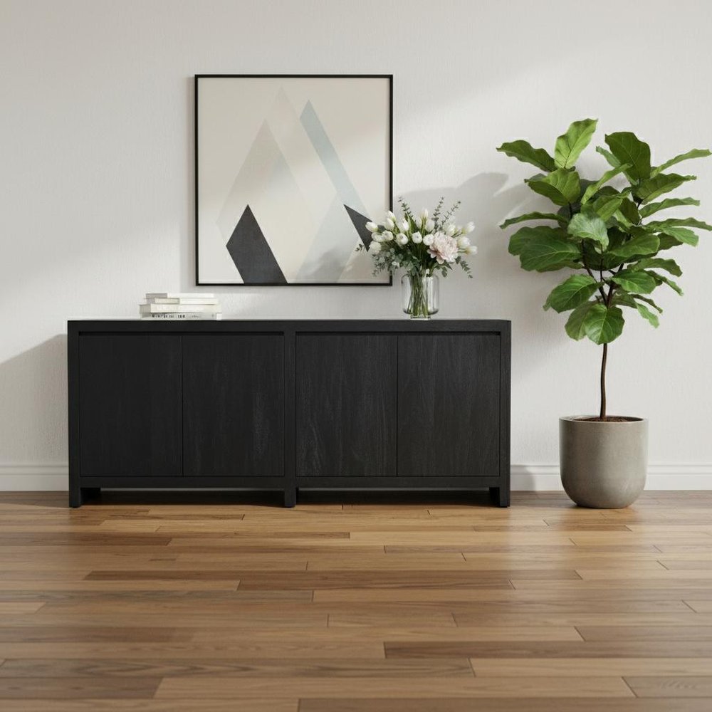 84" Graphite Distressed Reclaimed Wood Sideboard With Four Doors HomeRoots