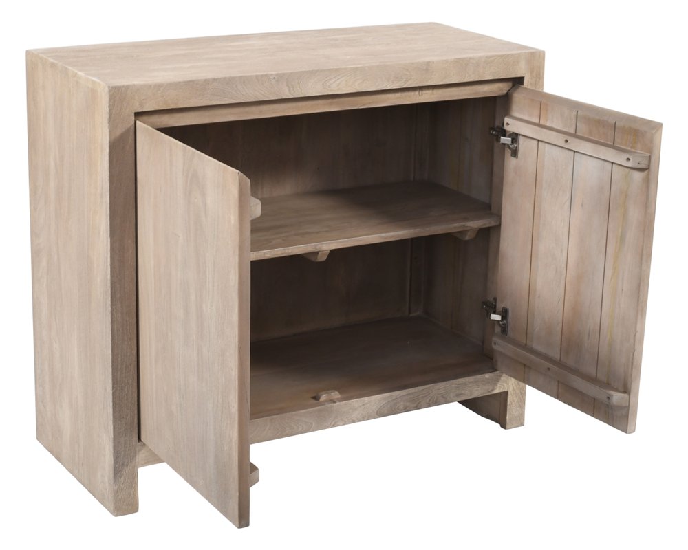 42" Ivory Distressed Reclaimed Wood Sideboard With Two Doors HomeRoots