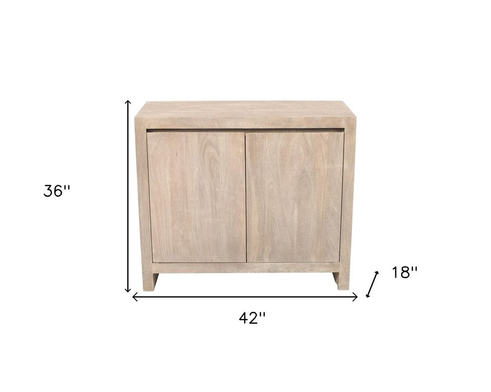 42" Ivory Distressed Reclaimed Wood Sideboard With Two Doors HomeRoots